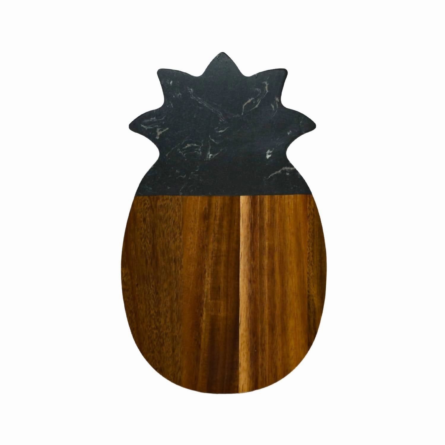 Marble And Acacia Wood Pineapple Board In Black/natural