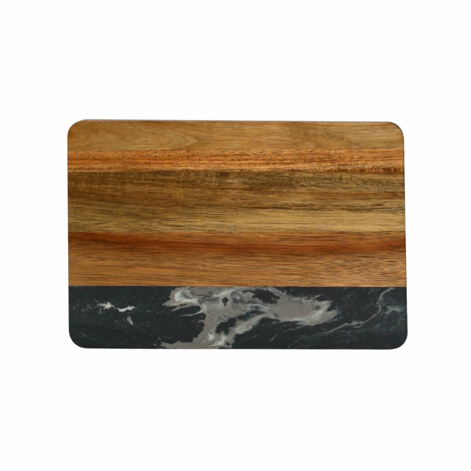 Marble And Acacia Wood Rectangle Board In Black/natural