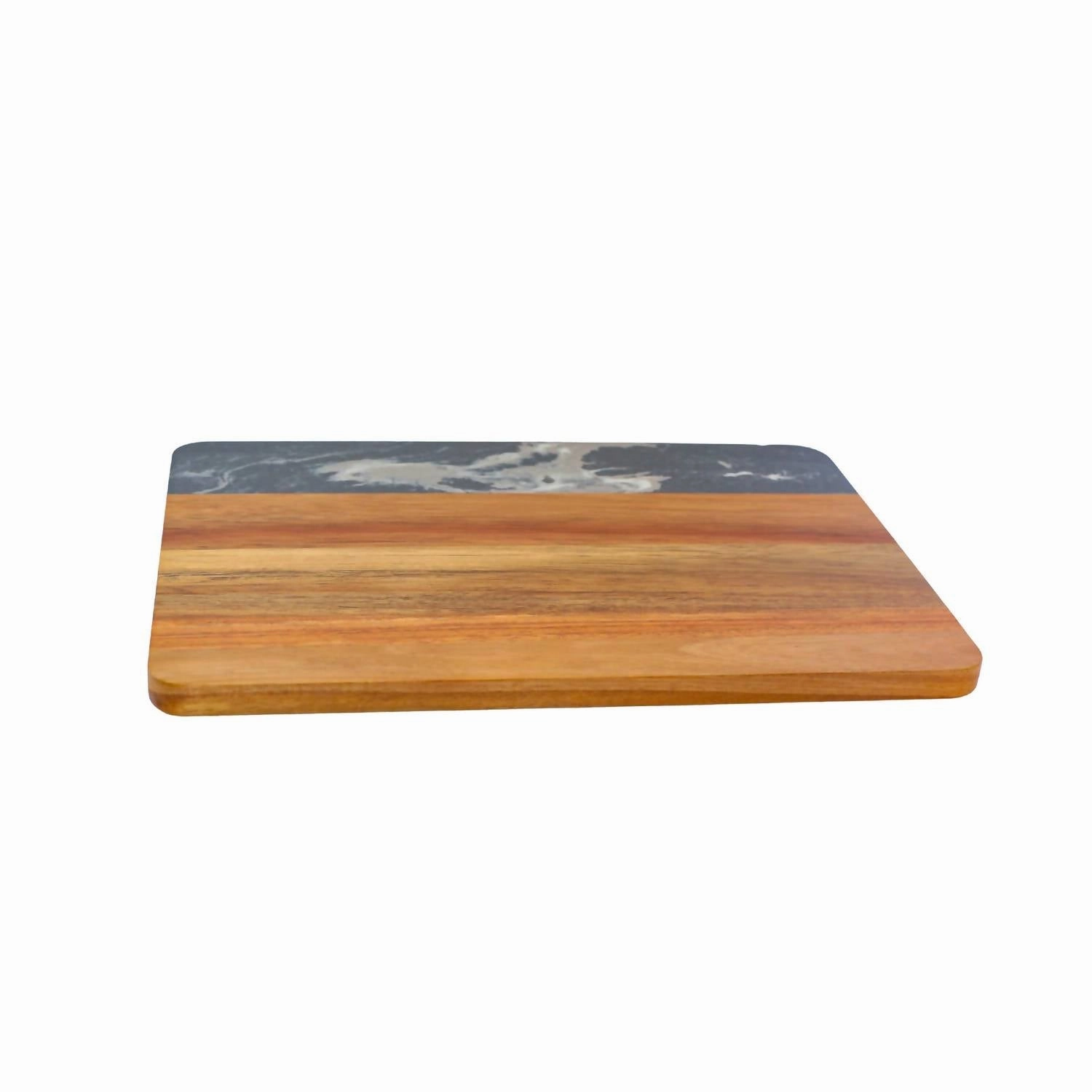 Marble And Acacia Wood Rectangle Board In Black/natural