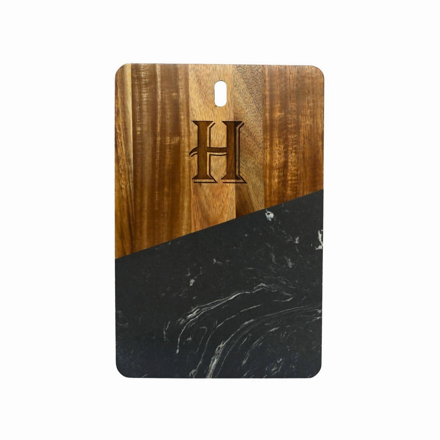 Marble And Acacia Wood Rectangular Diagonal Board In Black