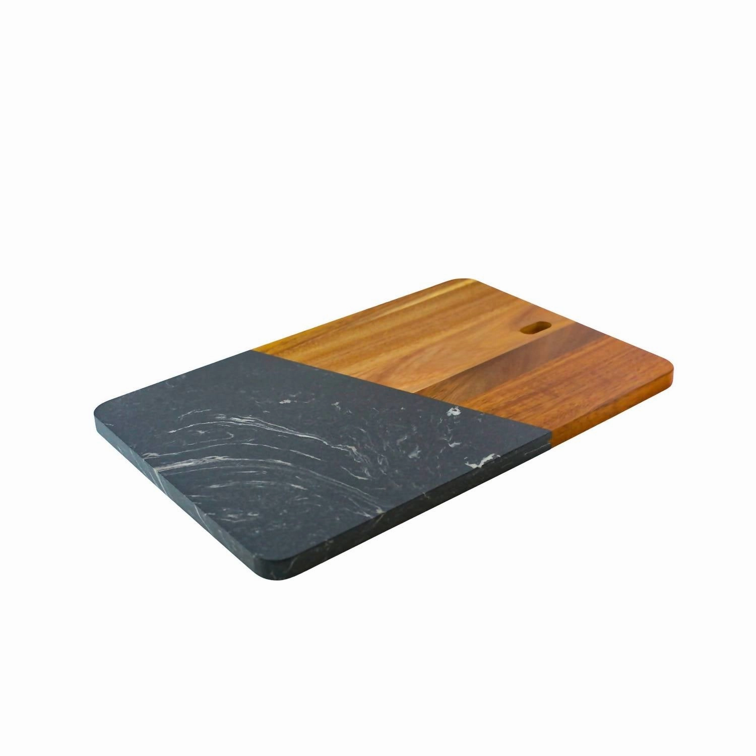 Marble And Acacia Wood Rectangular Diagonal Board In Black