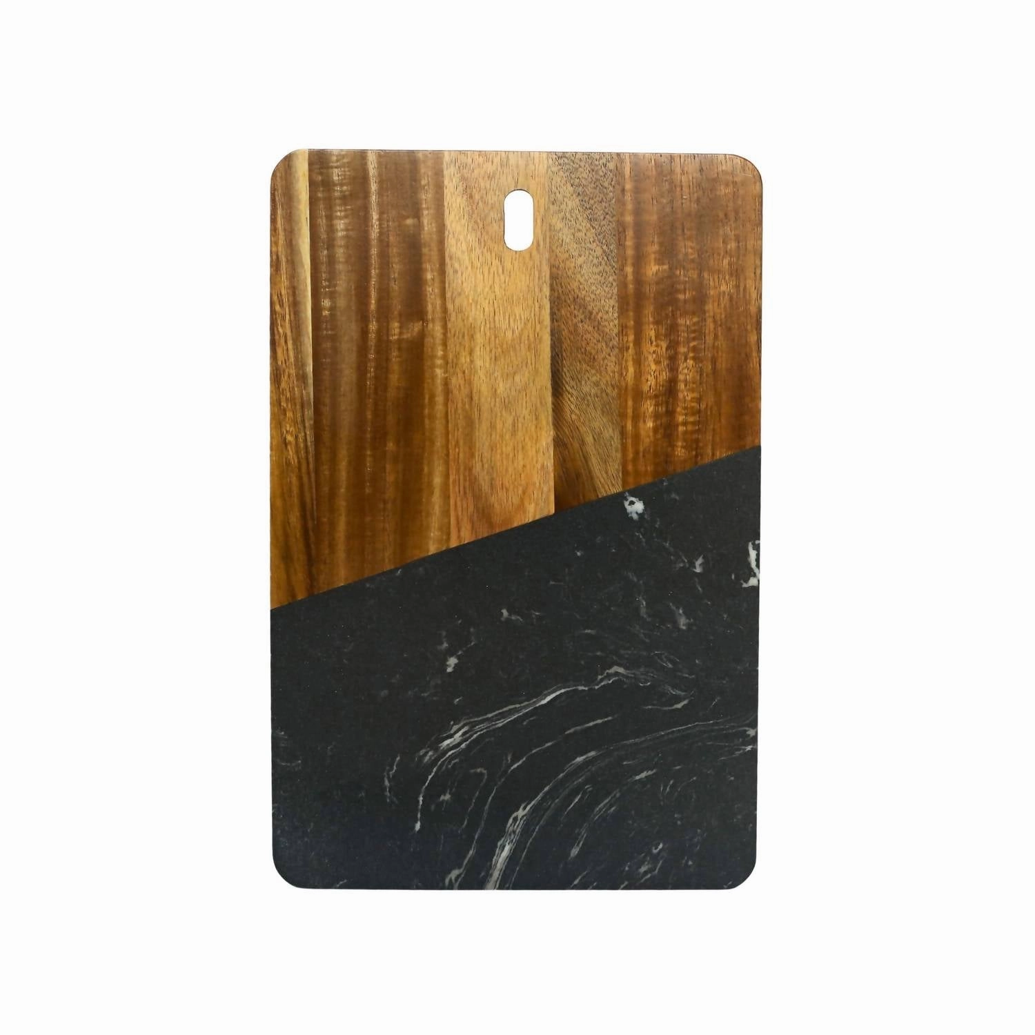 Marble And Acacia Wood Rectangular Diagonal Board In Black