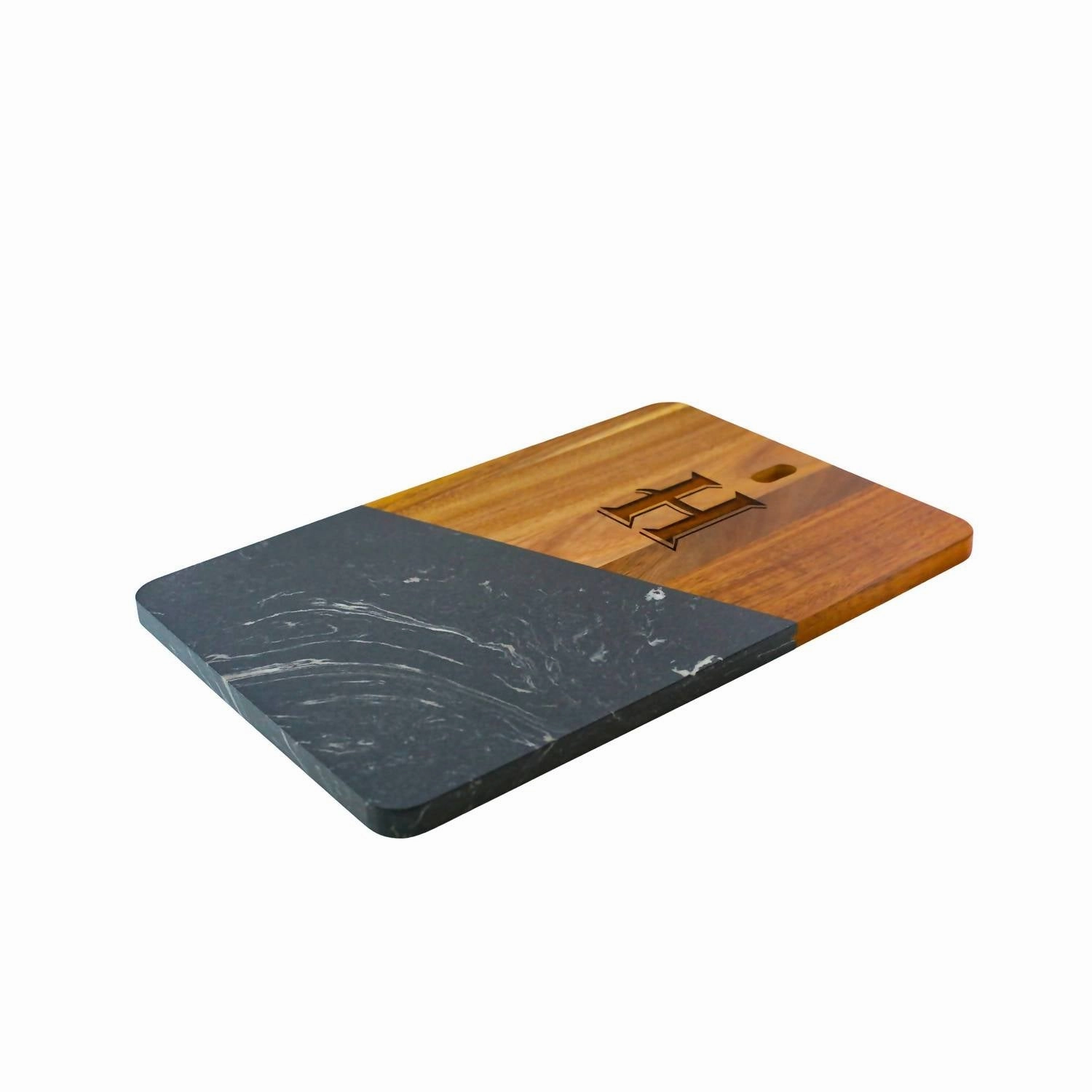 Marble And Acacia Wood Rectangular Diagonal Board In Black