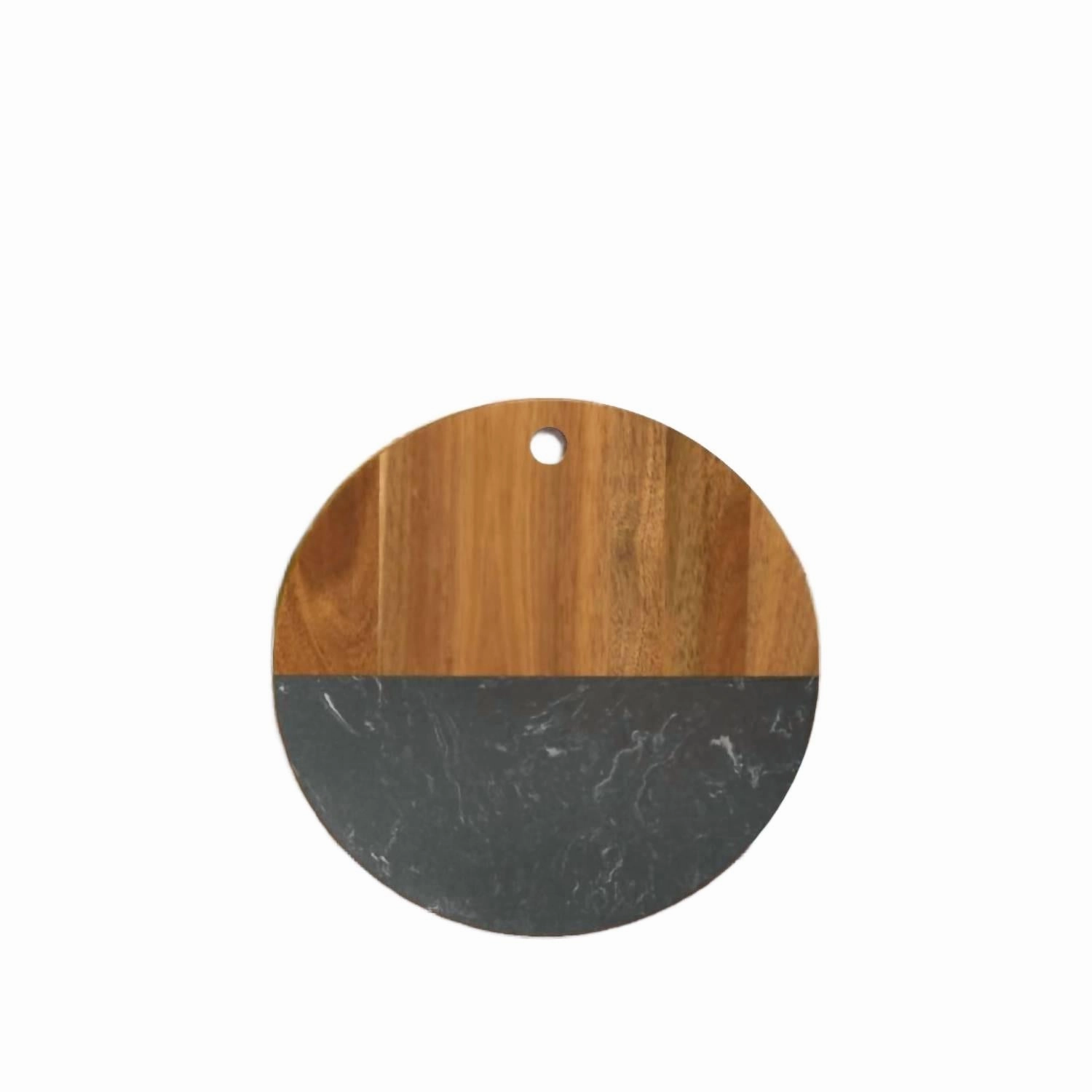 Marble And Acacia Wood Round Board In Black