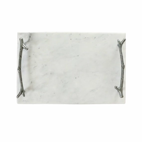 Marble Board With Silver Branch Handles In White Serveware deals online