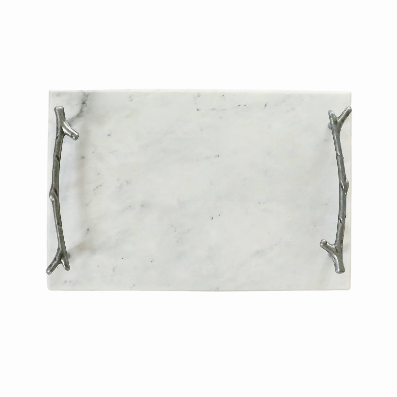 Marble Board With Silver Branch Handles In White Serveware deals online