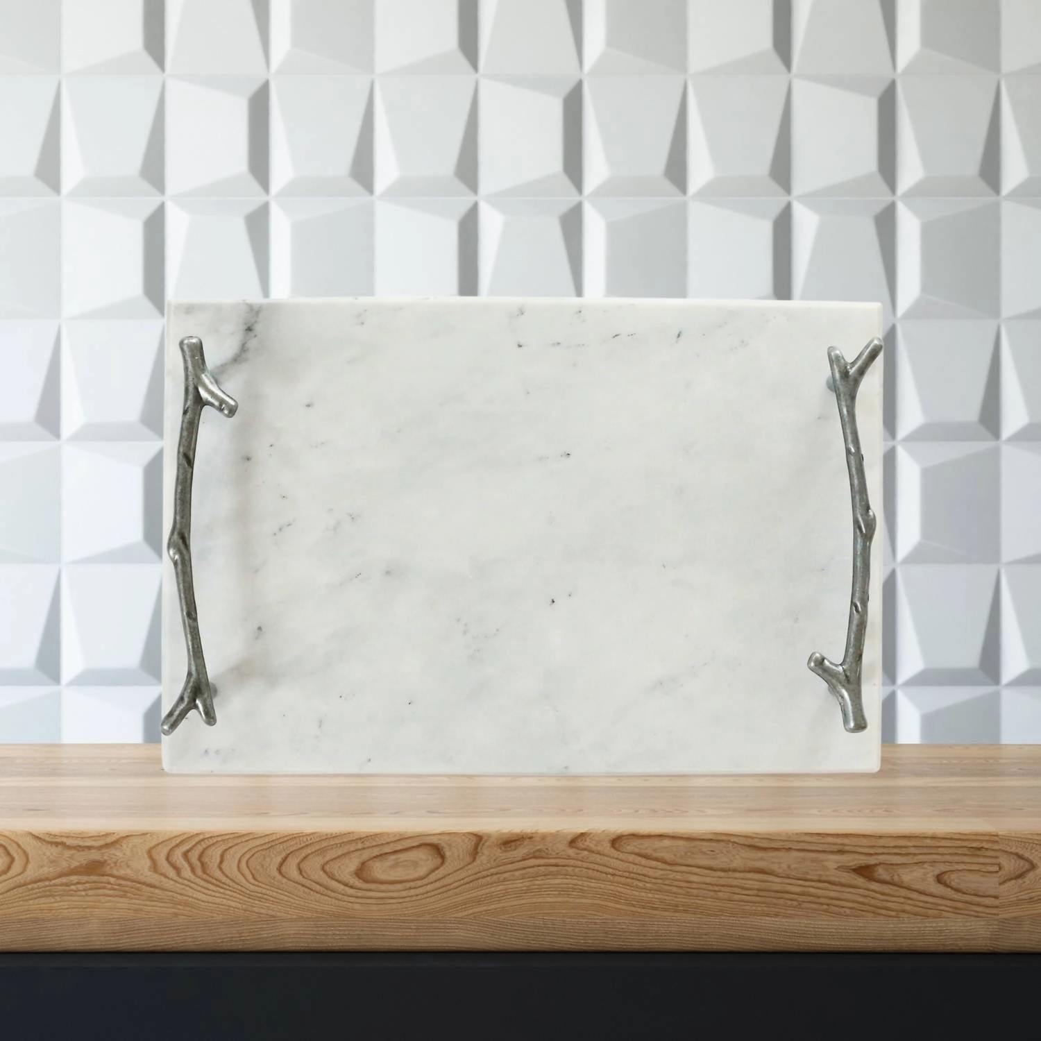 Marble Board With Silver Branch Handles In White