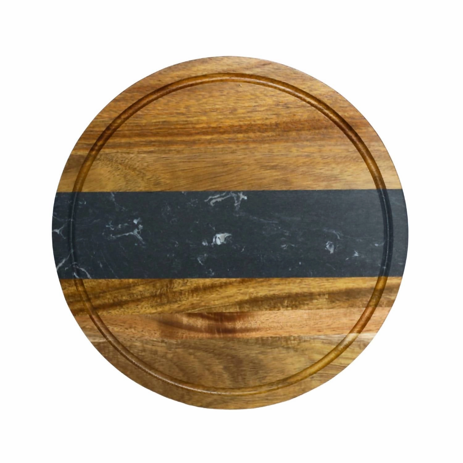 Marble Stripe And Acacia Wood Round Board In Black/natural Cutlery knife sets deals