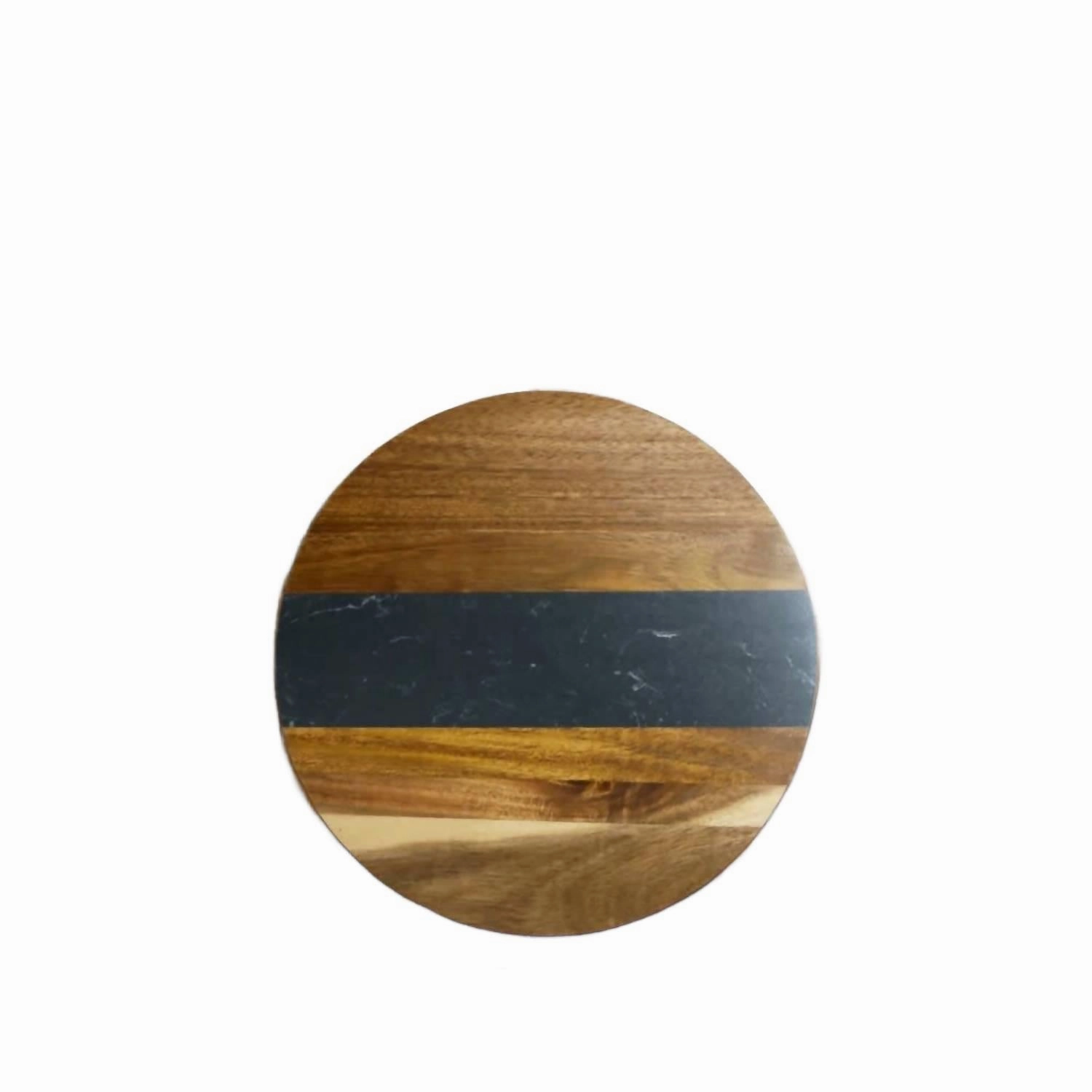 Marble Stripe And Acacia Wood Round Board In Black/natural