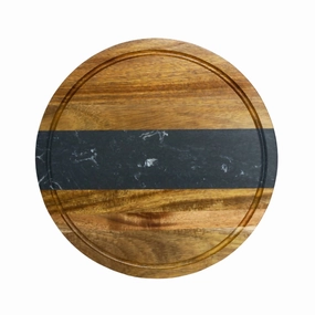 Marble Stripe And Acacia Wood Round Board In Black/natural Cutlery knife sets deals