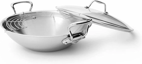Mauviel M'Cook Stainless Steel Wok W/Glass Lid & Handles, 12.5 Inch Cookware online kitchen sale