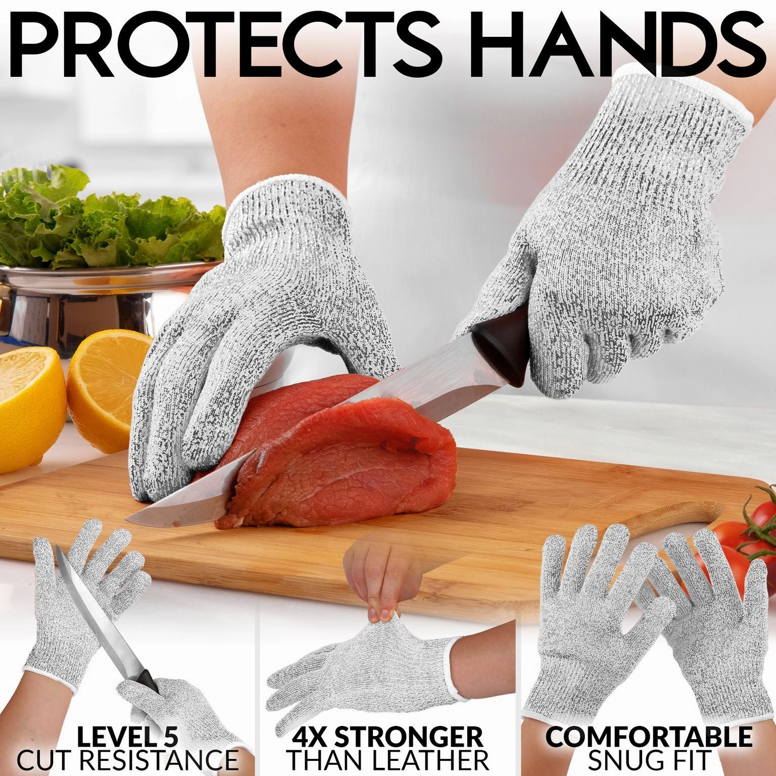 Medium Cut Resistant Gloves Food Grade Level 5 Protection