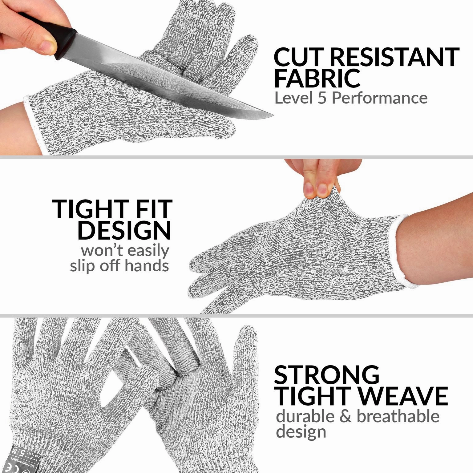 Medium Cut Resistant Gloves Food Grade Level 5 Protection