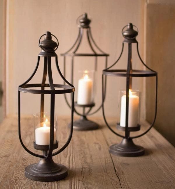 Metal Lanterns with Glass Insert Set/3 Candle Holders discount collection