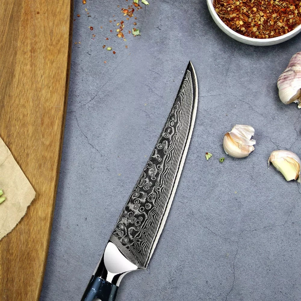 Minimal Black Stone Handle Damascus Steak Knife Set Of 4