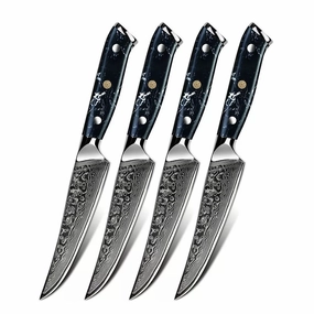 Minimal Black Stone Handle Damascus Steak Knife Set Of 4 Cutlery outlet discounts