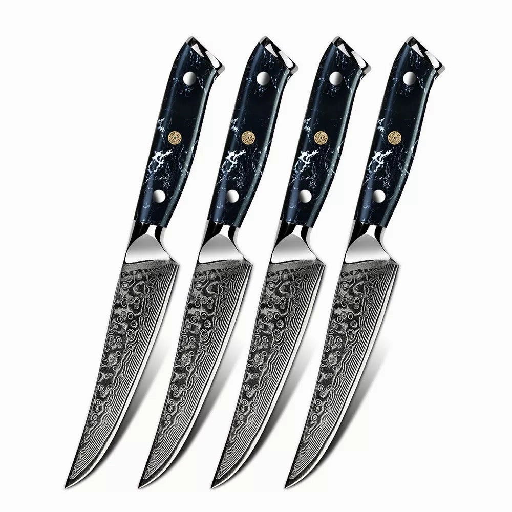 Minimal Black Stone Handle Damascus Steak Knife Set Of 4 Cutlery outlet discounts