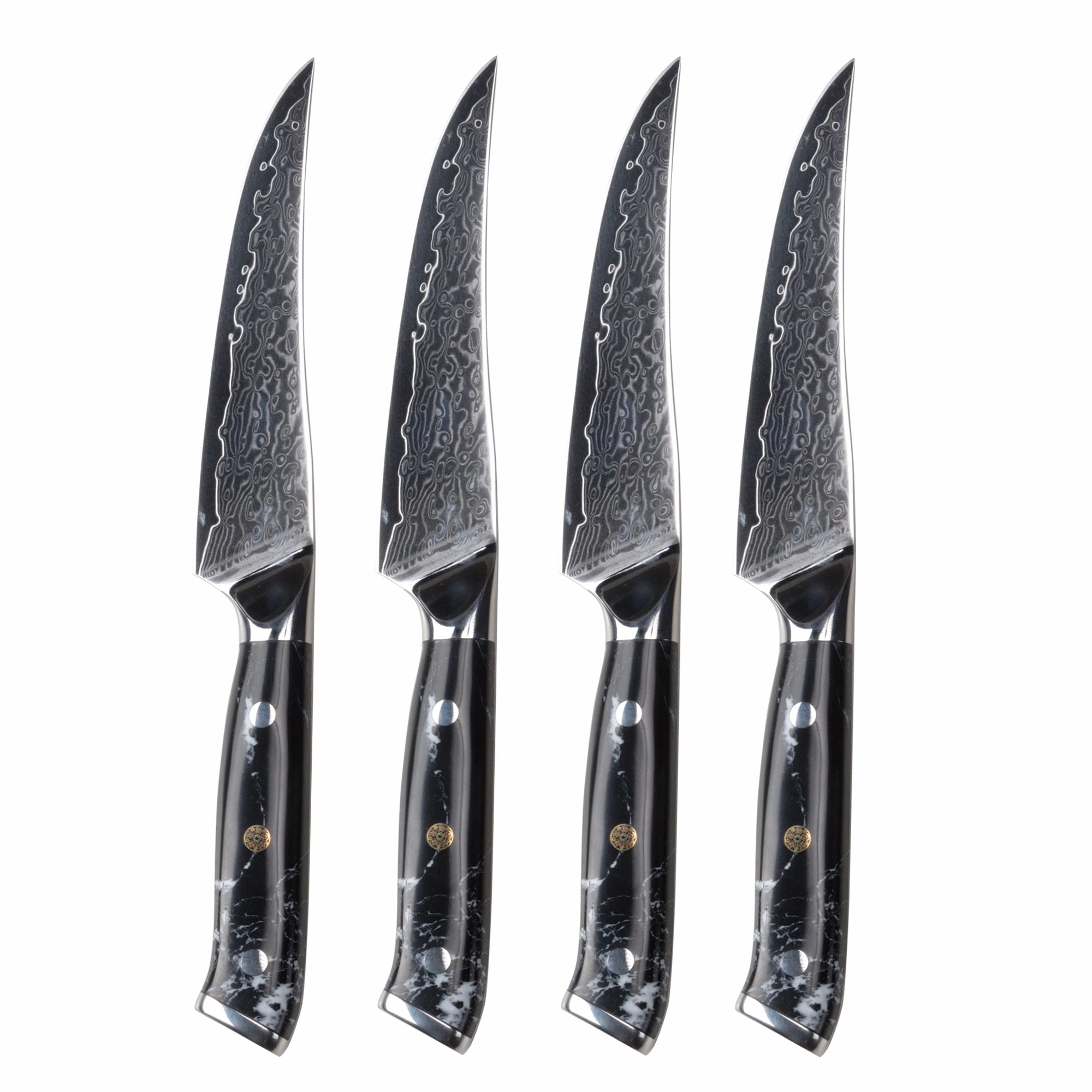Minimal Black Stone Handle Damascus Steak Knife Set Of 4