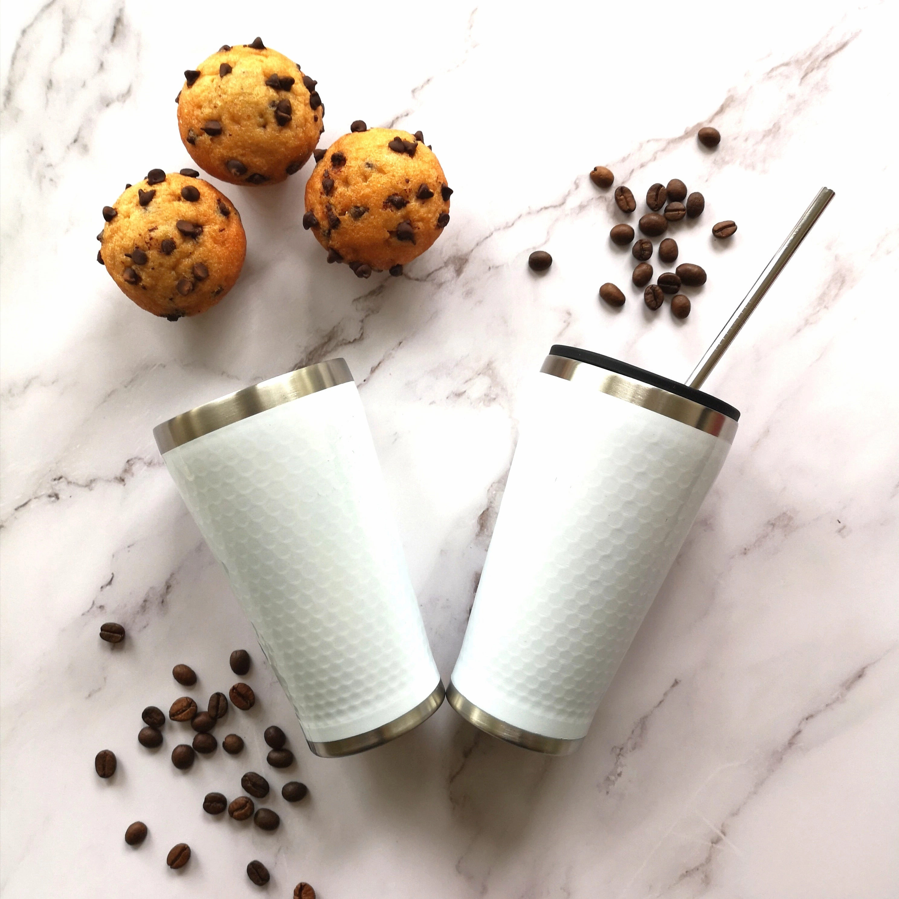 Minimal Stainless Steel Vacuum Insulated Tumbler Set Of 6 - 350 ml - White