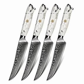 Minimal White Stone Damascus Steak Knife Set Of 4 Cutlery outlet discounts