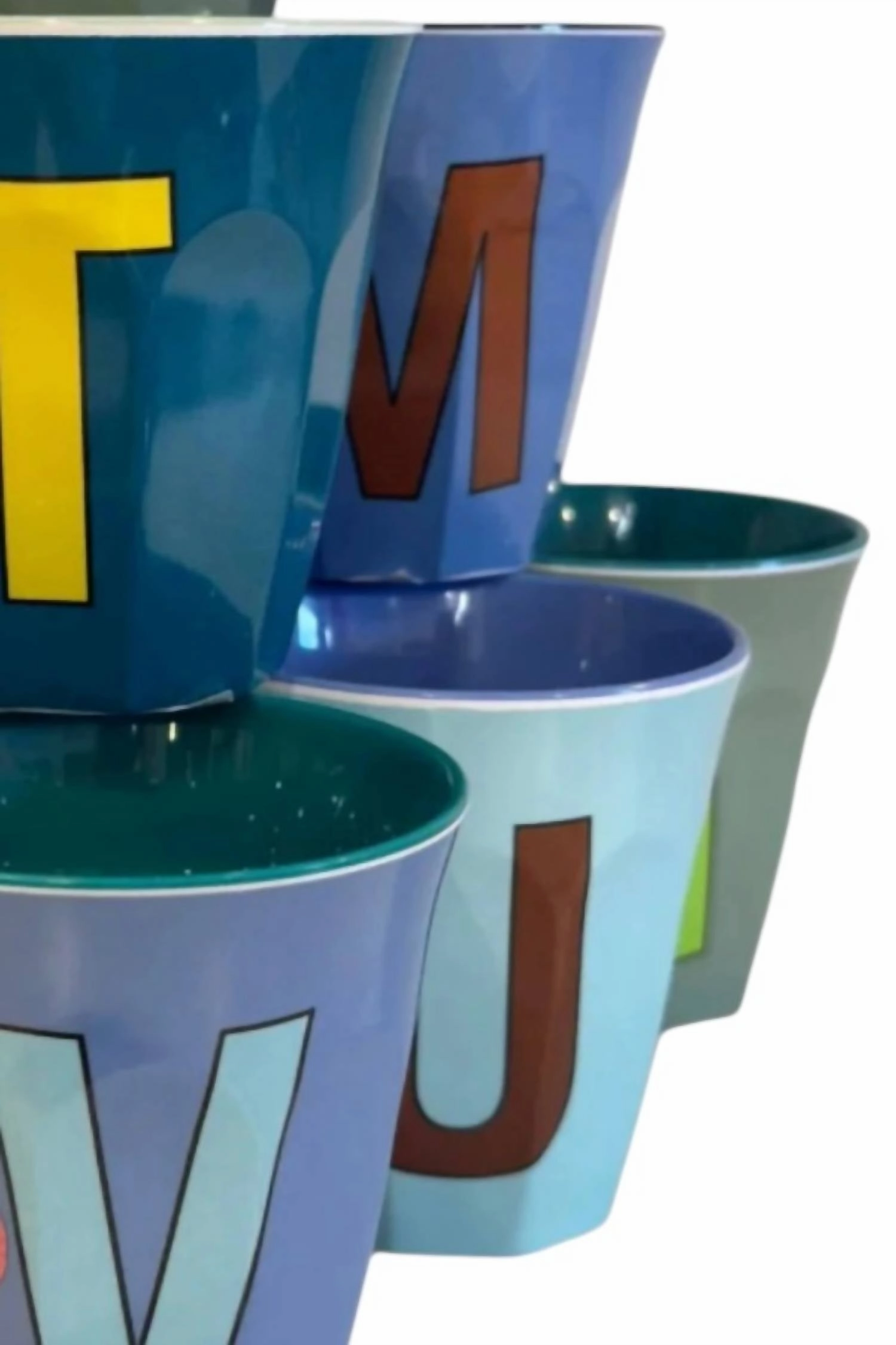 Mix Of 10 Bluish Alphabet Letters Melamine Cups In Multi