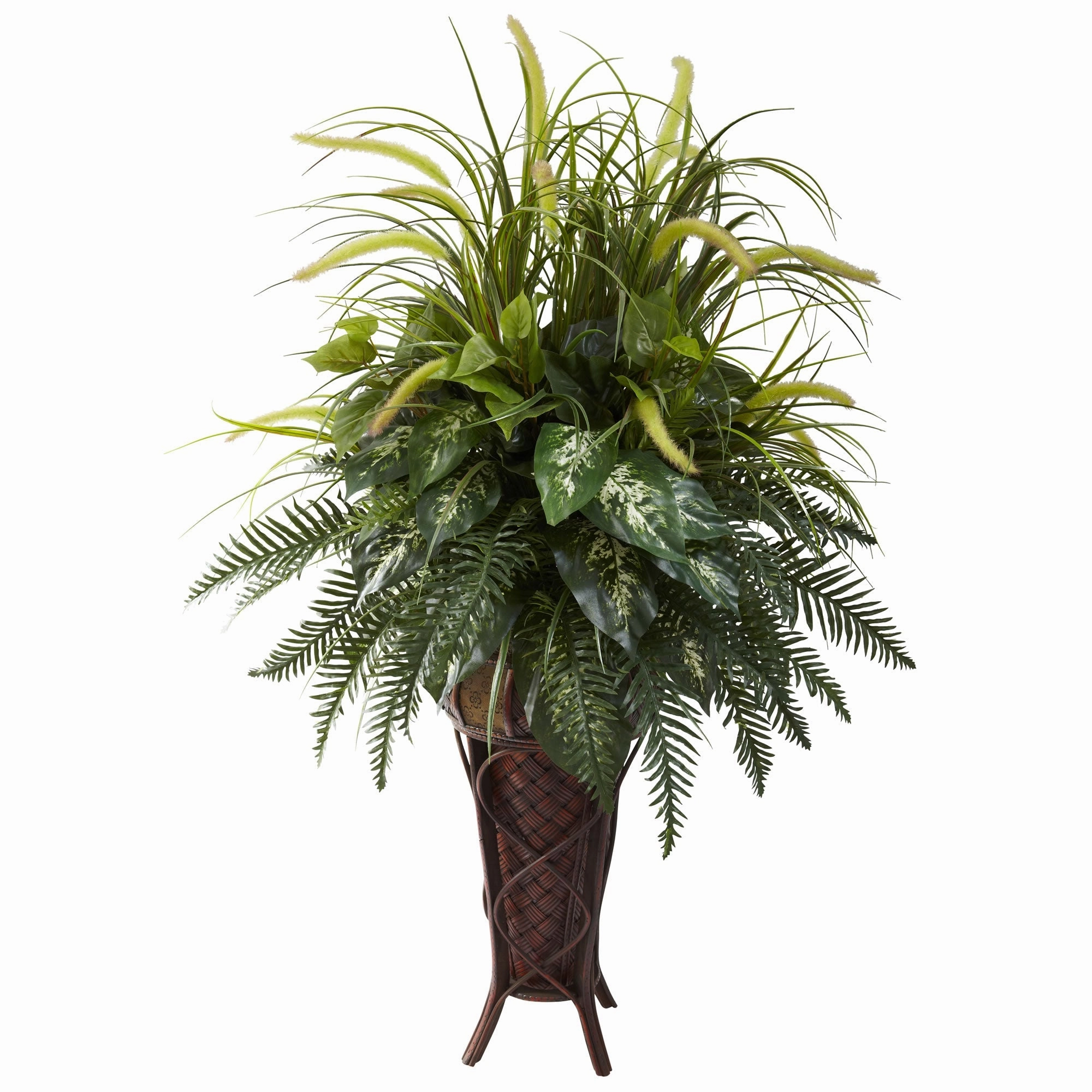 Mixed Greens & Cattails w/Stand Planter Faux Florals best price deals