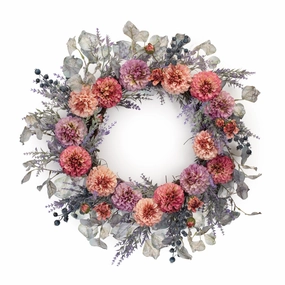 Mixed Zinnia Wreath 24"D Polyester/Twig Faux Florals cheap bouquet decor