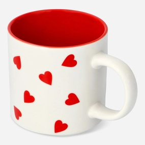 Mug with red hearts and red inside - 350 ml Kitchen Tableware at affordable prices