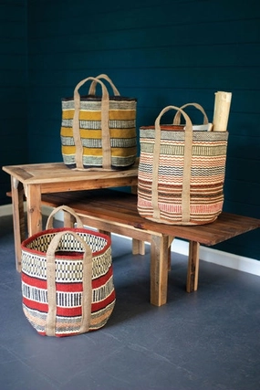 Multi-Colored Woven Jute Baskets With Handles Set Of Three Decorative Baskets clearance deals