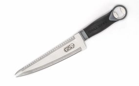 MULTI-USE UTILITY GRILL KNIFE, STAINLESS STEEL DUAL-SIDED BLADE, SILICONE GRIP, WITH BLADE PROTECTOR, 8" Cookware holiday sale