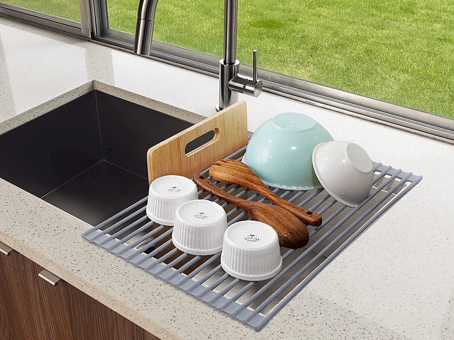 Multipurpose Stainless Steel Roll-Up Sink Drying Rack and Trivet Large