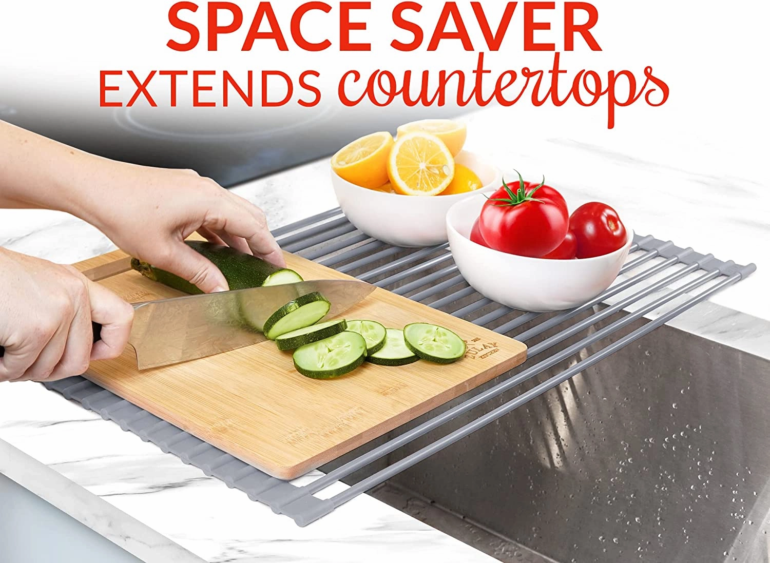 Multipurpose Stainless Steel Roll-Up Sink Drying Rack and Trivet Large