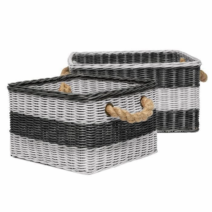 Nantucket Wicker Baskets Set/2 (Blue/White) Decorative Baskets clearance deals