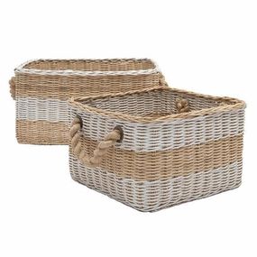Nantucket Wicker Baskets Set/2 (Natural/White) Decorative Baskets clearance deals