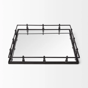 Natural Finish Metal With Mirrored Glass Bottom And Railing Handle Tray Cooking Tools & Accessories clearance kits