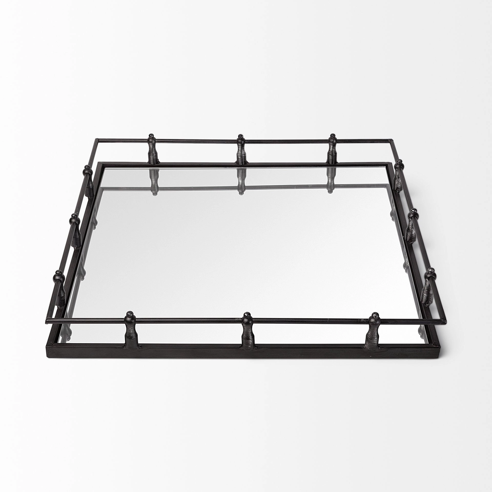 Natural Finish Metal With Mirrored Glass Bottom And Railing Handle Tray Cooking Tools & Accessories clearance kits