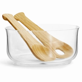 Nature Salad Bowl & Bamboo Servers, D21cm Serving Bowls Entertaining Set