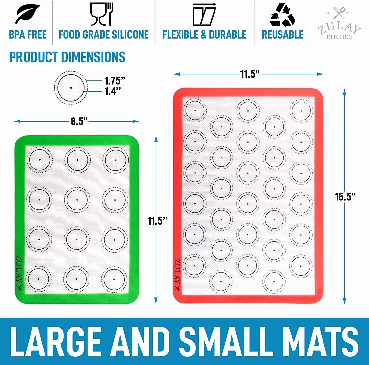 Non-Stick & Reusable Silicone Baking Mats With Pre-printed Template Design (Set of 4)