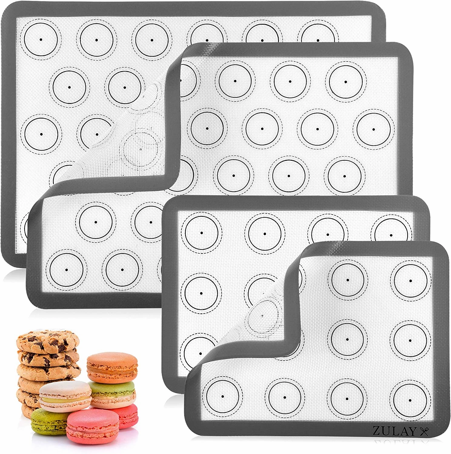 Non-Stick & Reusable Silicone Baking Mats With Pre-printed Template Design (Set of 4)
