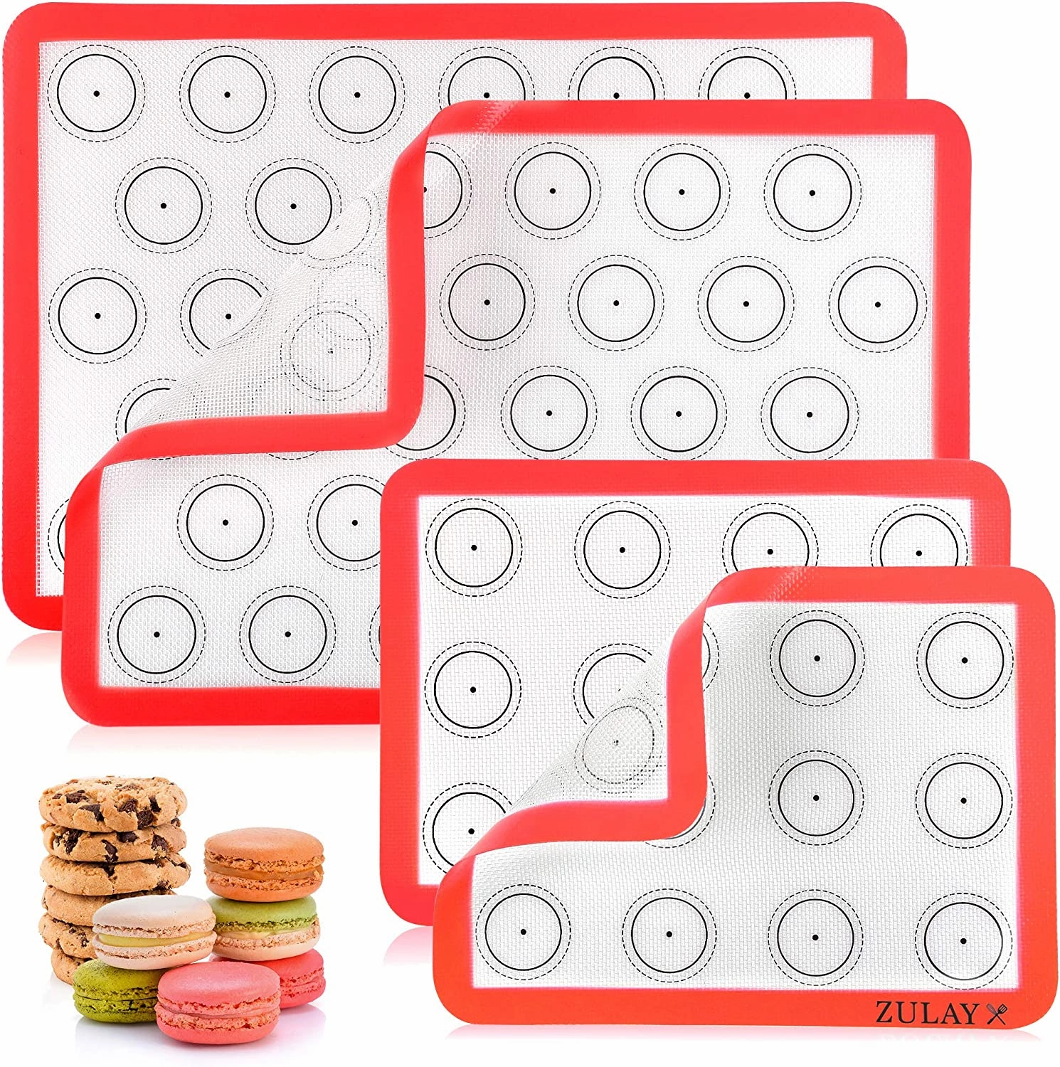 Non-Stick & Reusable Silicone Baking Mats With Pre-printed Template Design (Set of 4)