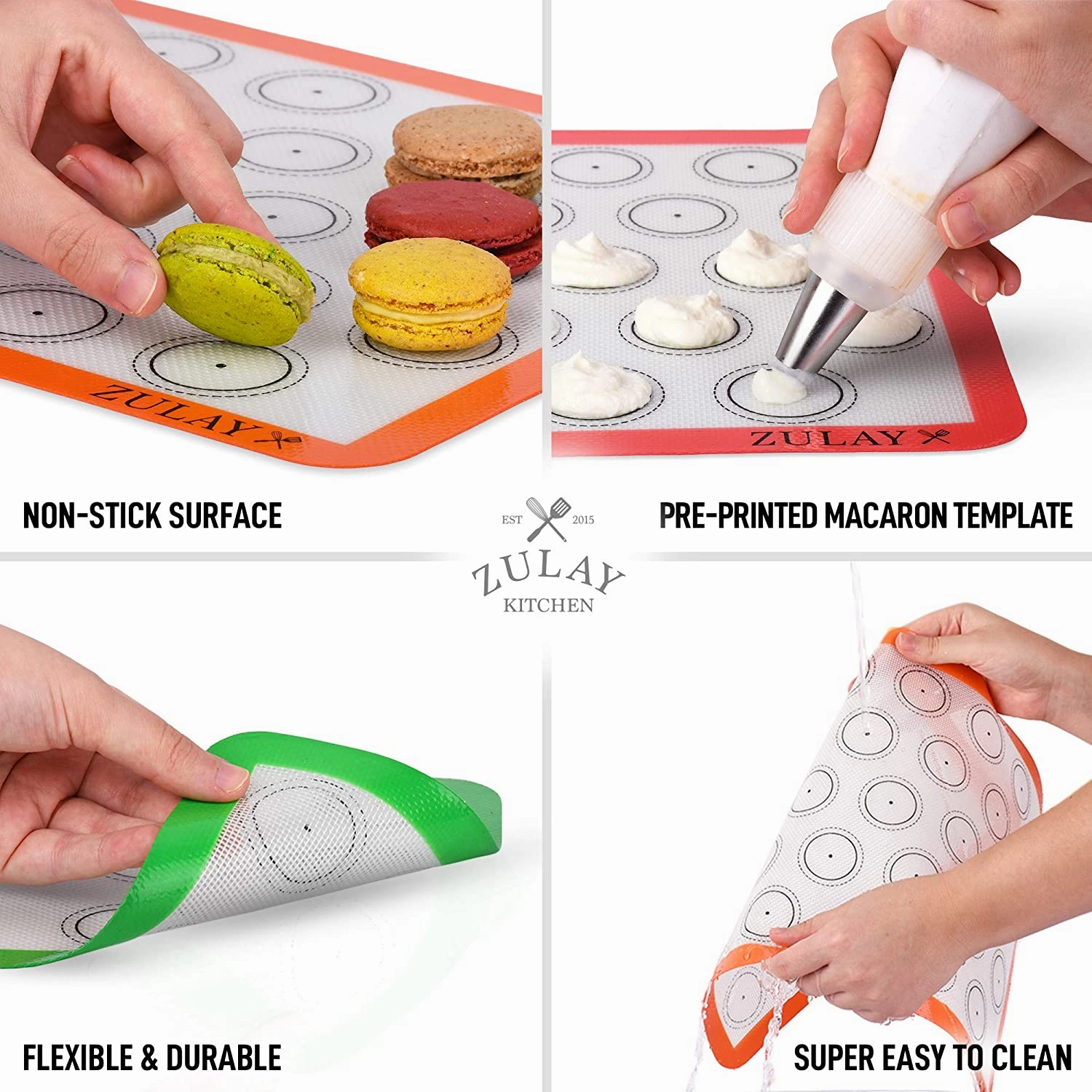 Non-Stick & Reusable Silicone Baking Mats With Pre-printed Template Design (Set of 4)
