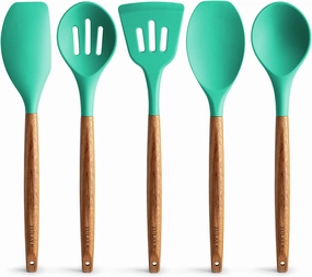 Non-Stick Silicone Cooking Utensils Set with Authentic Acacia Wood Handles 5 Piece Cooking Tools & Accessories hot price