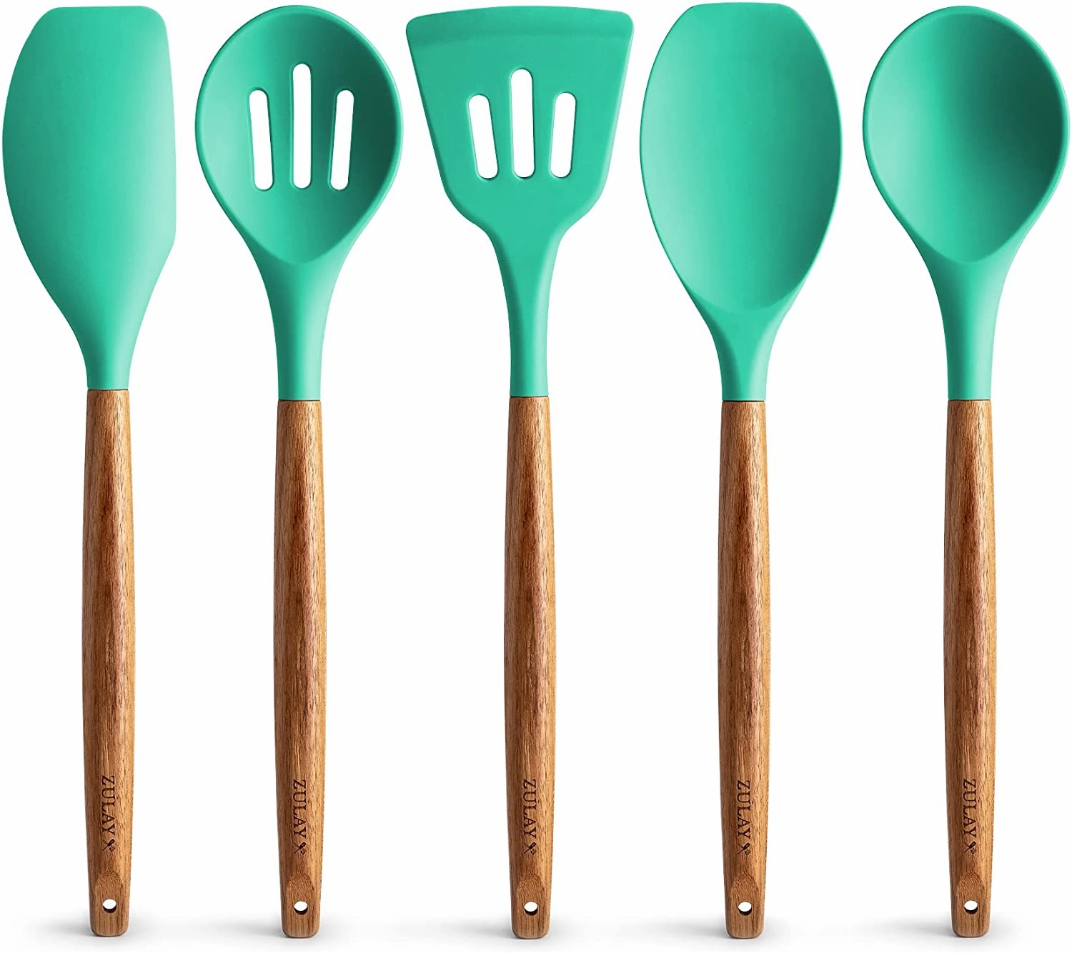 Non-Stick Silicone Cooking Utensils Set with Authentic Acacia Wood Handles 5 Piece Cooking Tools & Accessories hot price