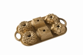 Nordic Ware Cast Aluminum Geo Bundtlette Pan, Gold Bakeware online promo