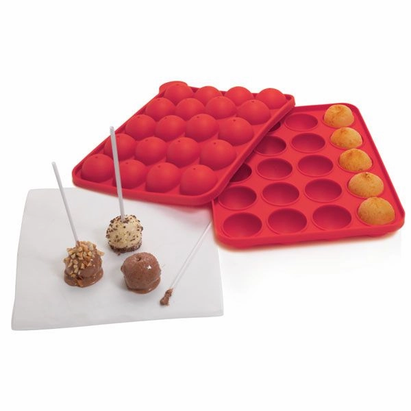 Norpro Silicone Cake Pop Pan with 20 Reusable Sticks, Red
