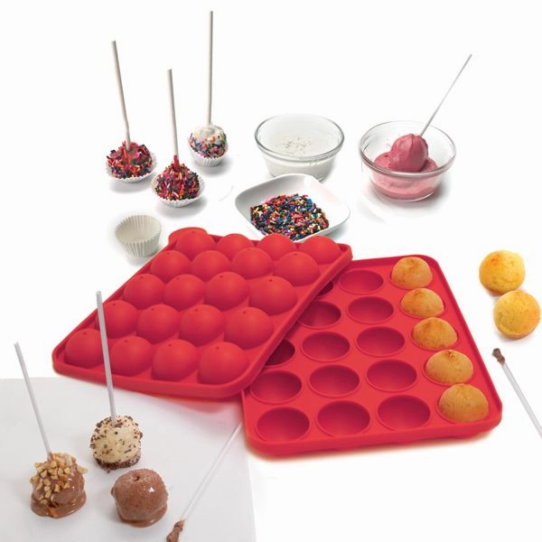Norpro Silicone Cake Pop Pan with 20 Reusable Sticks, Red