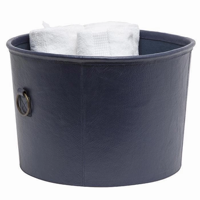 Ogden Full-Grain Leather Basket (Navy) Decorative Baskets clearance deals
