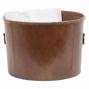 Ogden Full-Grain Leather Basket (Tobacco) Decorative Baskets clearance deals