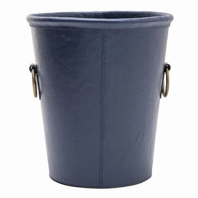 Ogden Navy Leather Round Wastebasket Decorative Baskets clearance deals