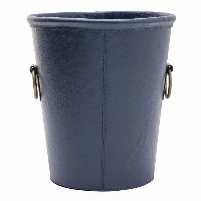 Ogden Navy Leather Round Wastebasket Decorative Baskets clearance deals